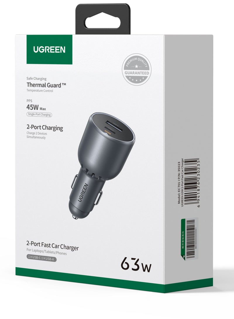 يوجرين إيكو UGREEN 63W USB-C PD + USB-A شاحن سيارة سريع - Image 3