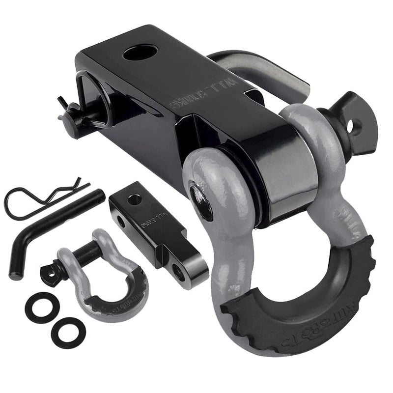 AUTOBOTS Tow Hitch Receiver 2 45000 Lbs Break Strength Shackle Hitch Receiver with 58 Screw Pin 34 Shackle Towing Accessories for Vehicle Trailer Recovery OffRoad 2RGrayBlack1