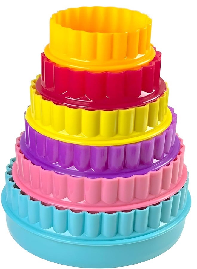 Bexter Cookie Biscuit Cutter Set, 6-Pack Dual-Sided Round Plastic Cutters, Smooth & Ruffled Edges, Multi-Size Shapes for Cookies, Cake, Fruit & Vegetables - Image 1
