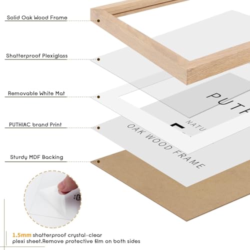puthiac 5x7 Oak Wood Picture Frame - Minimalist 5x7 Picture Frame, 5"x7" Frame Wood, Natural Solid Wooden Picture Frames for Wall Art Photo and Prints(1 Pack, Beige) - Image 2