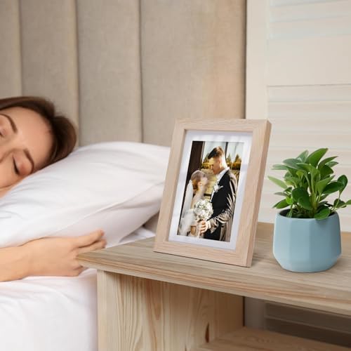 puthiac 5x7 Oak Wood Picture Frame - Minimalist 5x7 Picture Frame, 5"x7" Frame Wood, Natural Solid Wooden Picture Frames for Wall Art Photo and Prints(1 Pack, Beige) - Image 5
