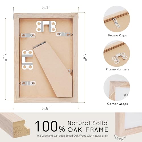 puthiac 5x7 Oak Wood Picture Frame - Minimalist 5x7 Picture Frame, 5"x7" Frame Wood, Natural Solid Wooden Picture Frames for Wall Art Photo and Prints(1 Pack, Beige) - Image 3