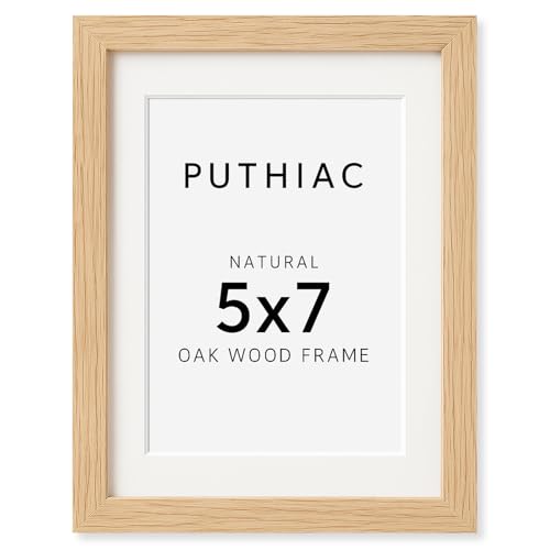 puthiac 5x7 Oak Wood Picture Frame - Minimalist 5x7 Picture Frame, 5"x7" Frame Wood, Natural Solid Wooden Picture Frames for Wall Art Photo and Prints(1 Pack, Beige) - Image 1