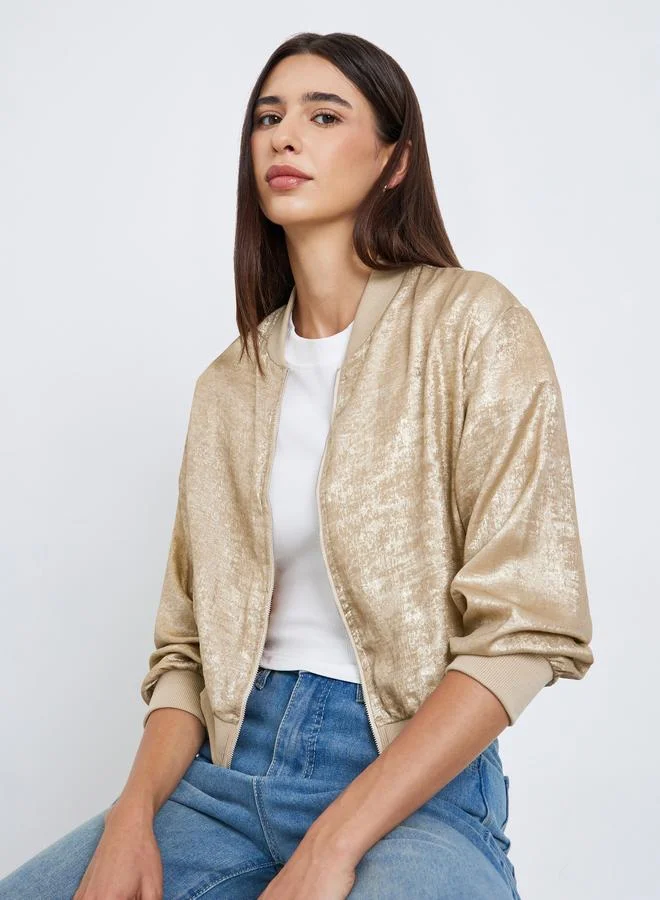 Shiny Zip Up Long Sleeve Jacket