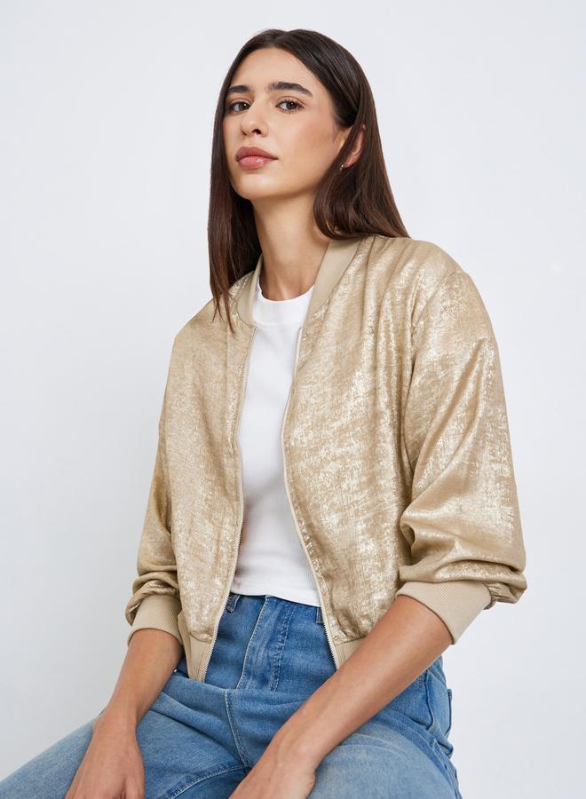 Take Two Shiny Zip Up Long Sleeve Jacket - Image 1
