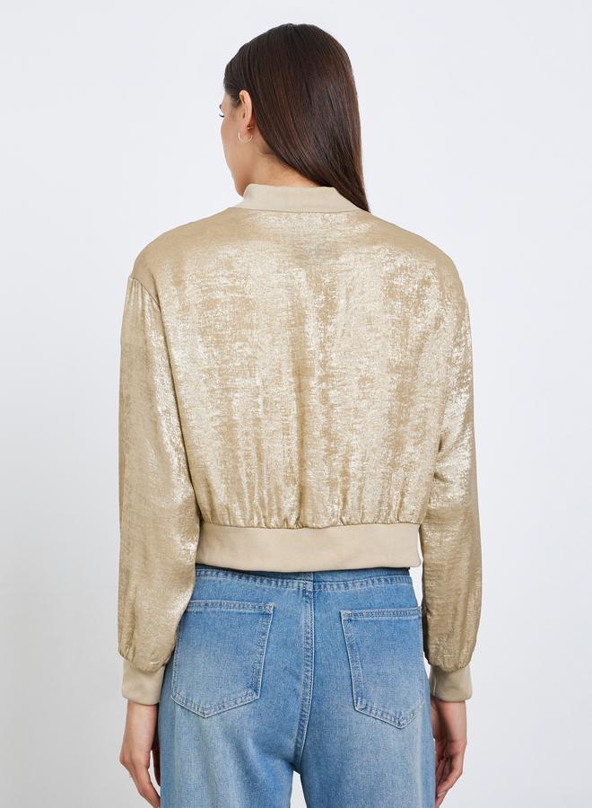 Take Two Shiny Zip Up Long Sleeve Jacket - Image 5