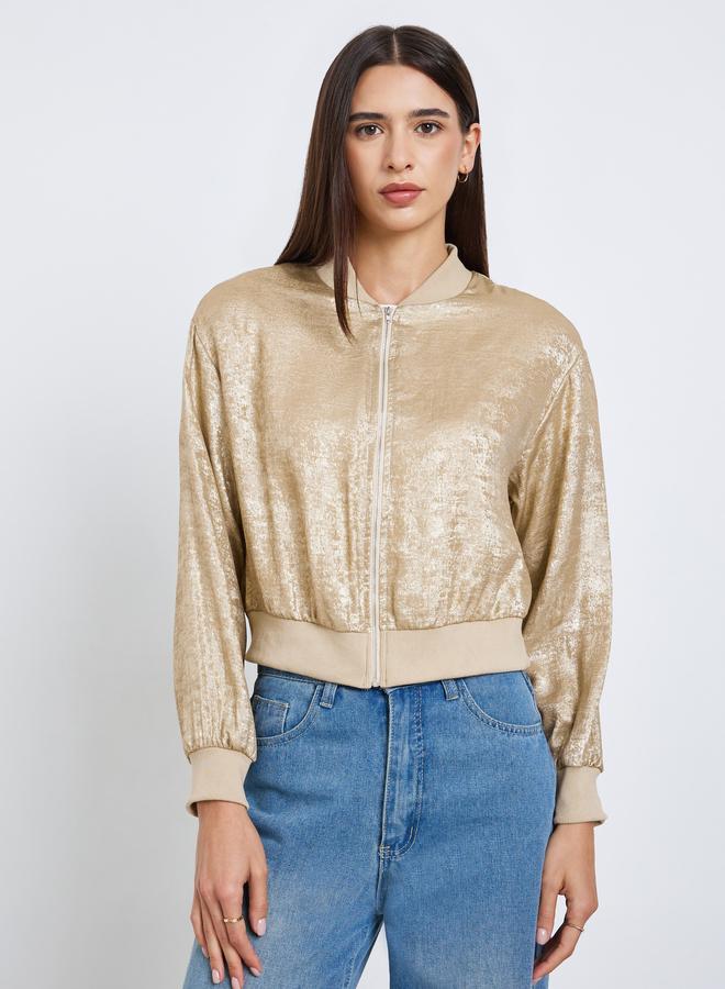 Take Two Shiny Zip Up Long Sleeve Jacket - Image 3