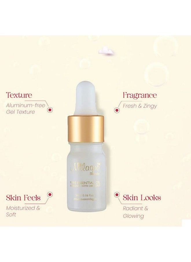 Milagro Beauty - زيت أساسي نقي بورق الذهب عيار 24 قيراط مع فوائد الليمون والدوار الشمس واللوز لترطيب البشرة ومكافحة الشيخوخة وزيادة الإشراق التمهيدي لإنهاء الأساس اللامع (5 مل) - Image 1