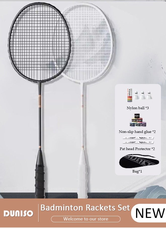 DUNISO Badminton Rackets Set of 2, Ferroalloy Badminton Rackets Set Including Badminton Bag, 3 Badminton Shuttlecock, 2 Racquet Grip for Beginners Outdoor Backyard Games, Daily Play and Training  - Image 1