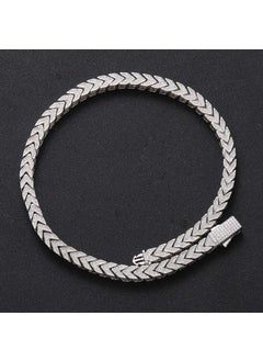 New Hip Hop Style Mens Necklace 8mm V-shaped Double-sided 4-faceted Zirconia Inlaid Flower Pattern Design Silver 24inch