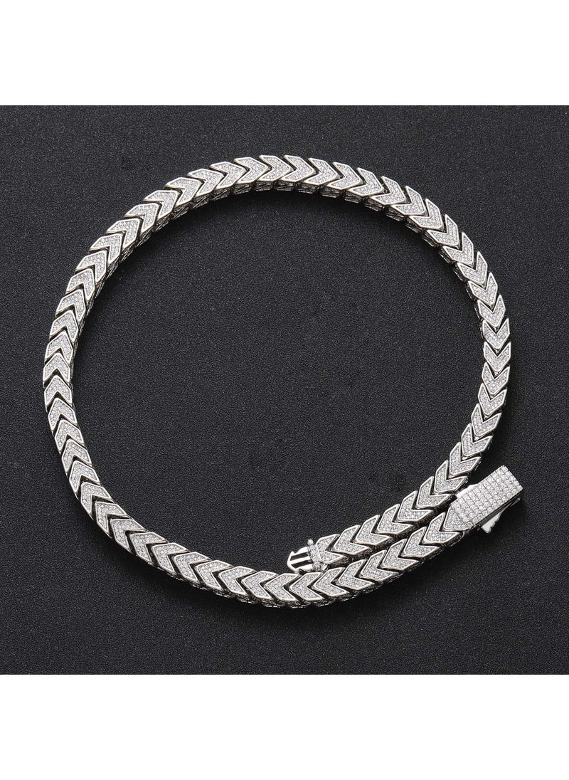 Generic - New Hip Hop Style Mens Necklace 8mm V-shaped Double-sided 4-faceted Zirconia Inlaid Flower Pattern Design Silver 24inch - Image 1