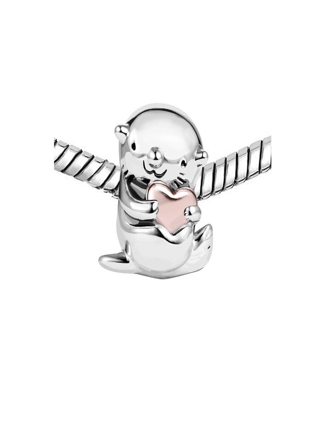 كون بيد خرزات كونبيد على شكل قلب بلون ذهبي وردي على شكل ثعلب الماء اللطيف، متوافقة مع أساور باندورا - Image 3