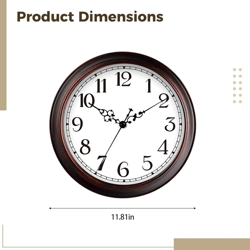 Vintage Clock for Wall Living Room, 30 Cm / 12 in Quartz Silent Clock, Decorative Clock Pendulum, Operated Battery, Classic Design Retro for Office, Bedroom, Dining Room, and Home - Image 3