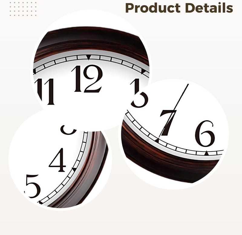 Vintage Clock for Wall Living Room, 30 Cm / 12 in Quartz Silent Clock, Decorative Clock Pendulum, Operated Battery, Classic Design Retro for Office, Bedroom, Dining Room, and Home - Image 4