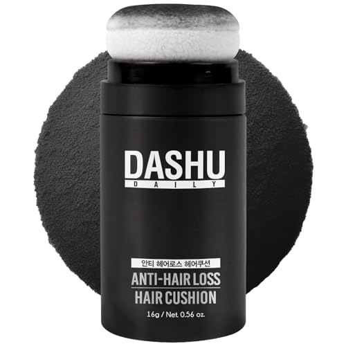 DASHU Hair Fibers for Thinning Hair 0.56oz - Korean Hair Cushion Waterproof, Bald Spot Cover Up for Men, Gray Hair Coverage Root Concealer, Hairline Powder, Hair Loss Concealer, Black - Image 1