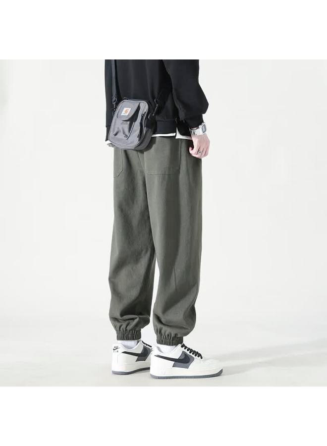 Izexx American Vintage Casual Pants Men Autumn Winter Loose Straight Cargo Jogger Trousers Zxk21jr Military Green Fleece Lined M - Image 4