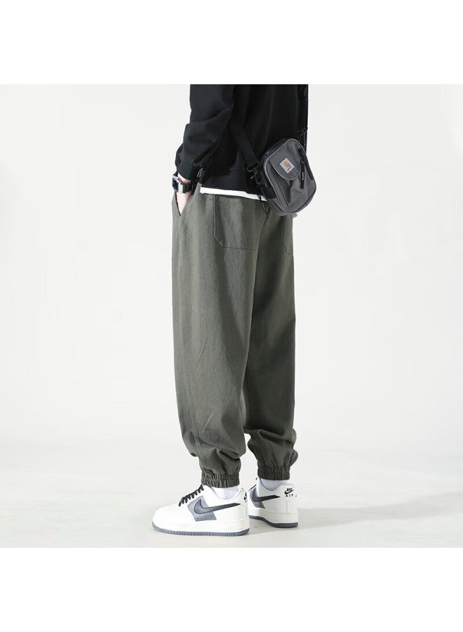 Izexx American Vintage Casual Pants Men Autumn Winter Loose Straight Cargo Jogger Trousers Zxk21jr Military Green Fleece Lined M - Image 5