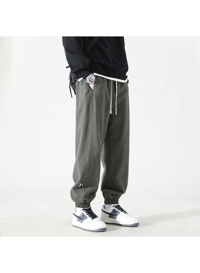 Izexx American Vintage Casual Pants Men Autumn Winter Loose Straight Cargo Jogger Trousers Zxk21jr Military Green Fleece Lined M - Image 2