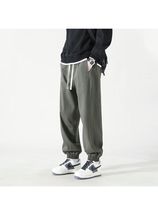 Izexx American Vintage Casual Pants Men Autumn Winter Loose Straight Cargo Jogger Trousers Zxk21jr Military Green Fleece Lined M - Image 1