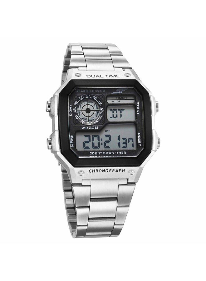 Sonata 77134PM01 Men's Watch – Black Dial, Silver Stainless Steel Bracelet, Digital Movement, 30m Water-Resistant - Image 1