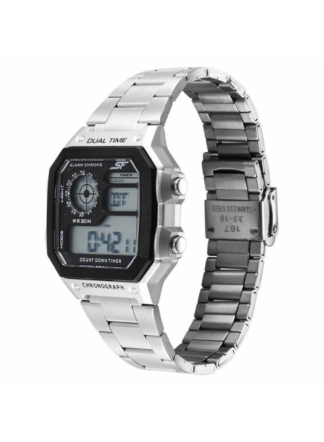 Sonata 77134PM01 Men's Watch – Black Dial, Silver Stainless Steel Bracelet, Digital Movement, 30m Water-Resistant - Image 2