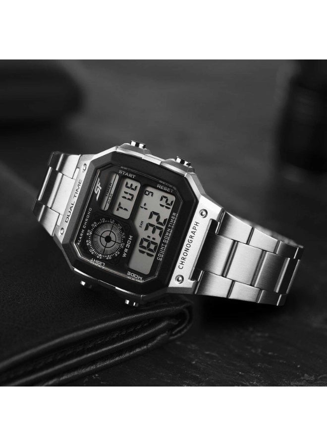 Sonata 77134PM01 Men's Watch – Black Dial, Silver Stainless Steel Bracelet, Digital Movement, 30m Water-Resistant - Image 3