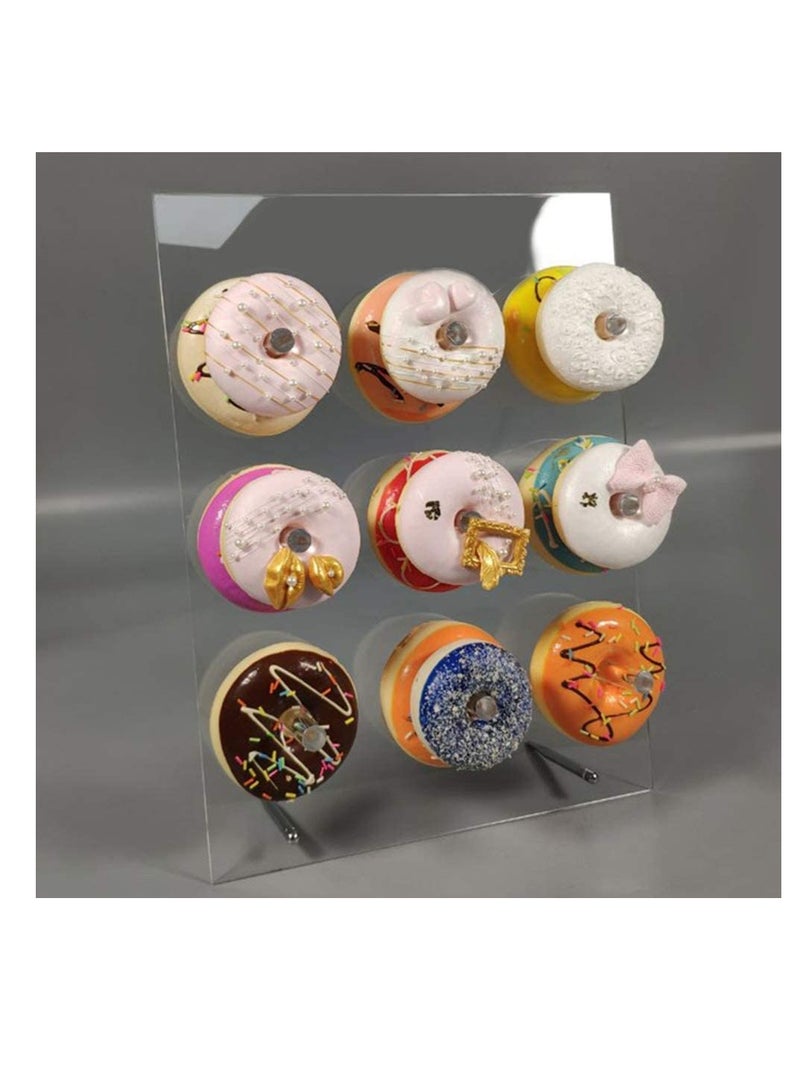 Reusable Acrylic Donut Wall Display Stand On Table, Crystal Clear Handmade Holder for Baby Showers, Birthday, Holiday Gathering, Party Decorations and More, 9 Pillars - Image 1