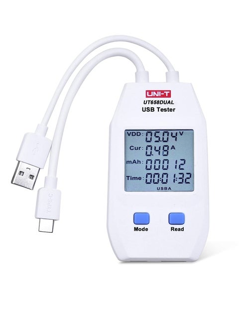 Tester Detector Digital Voltmeter, UT658 Type-C Voltage Ammeter Capacity Tester, Mobile Power Charging QC Fast Charging Detection, for Inspect USB Chargers, Portable P ower Sources
