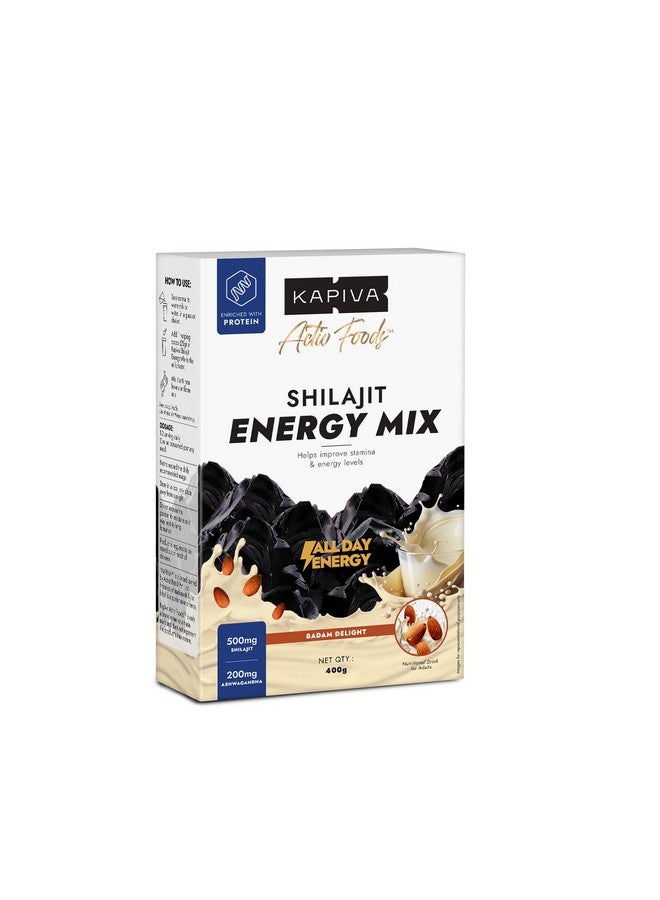 Kapiva مزيج طاقة كابيفا شيلجيت | نكهة بادام | مشروب طاقة للرجال | مكمل غذائي طبيعي | 60% + حمض فلفيكي، 80+ معادن | شيلجيت هيمالايا نقي، أشواغاندا، 5 جرام بروتين | يحسن الطاقة اليومية، القدرة على التحمل والتركيز | 400 جرام - Image 1