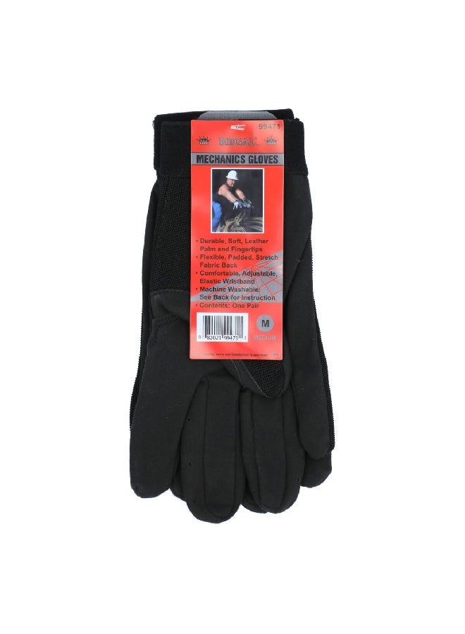 Regal Leather Grip Hook and Loop Closure Mechanic Gloves Pair Black Medium 99471 - Image 1