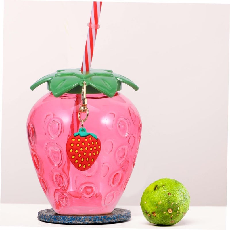 Strawberry Straw Cups 2pcs Plastic Tumblers with Lid and Pendant Pink Fruit Theme Drinkware for Parties and Daily Use - Image 5