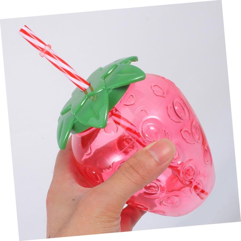 Strawberry Straw Cups 2pcs Plastic Tumblers with Lid and Pendant Pink Fruit Theme Drinkware for Parties and Daily Use - Image 4