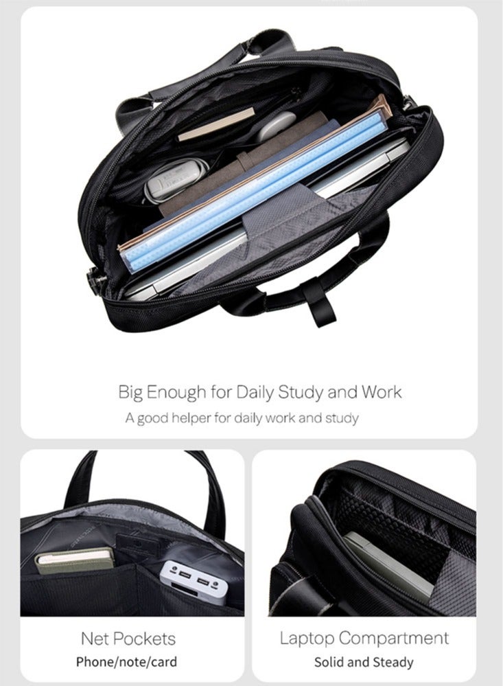 Business Laptop Briefcase, Durable School Office Bag Laptop Suitcase for Men, Black