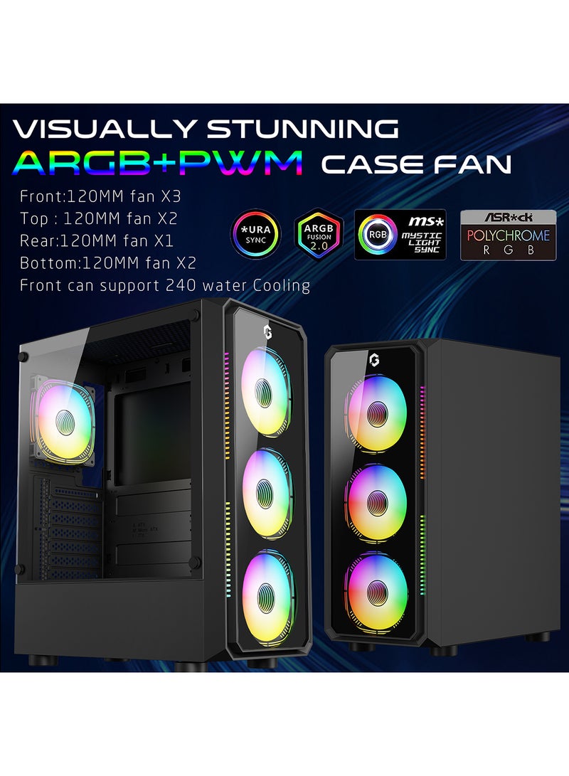 جايم أون Trident VX Mid Tower Gaming Case GO-TRIDENTV-X, 4 Pre-Installed ARGB Fans Tempered Glass Side Panel, ATX / M-ATX / Mini-ITX Support High Airflow Gaming Case – GO-TRIDENTV-X black - Image 3