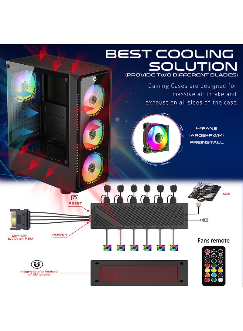 جايم أون Trident VX Mid Tower Gaming Case GO-TRIDENTV-X, 4 Pre-Installed ARGB Fans Tempered Glass Side Panel, ATX / M-ATX / Mini-ITX Support High Airflow Gaming Case – GO-TRIDENTV-X black - Image 5
