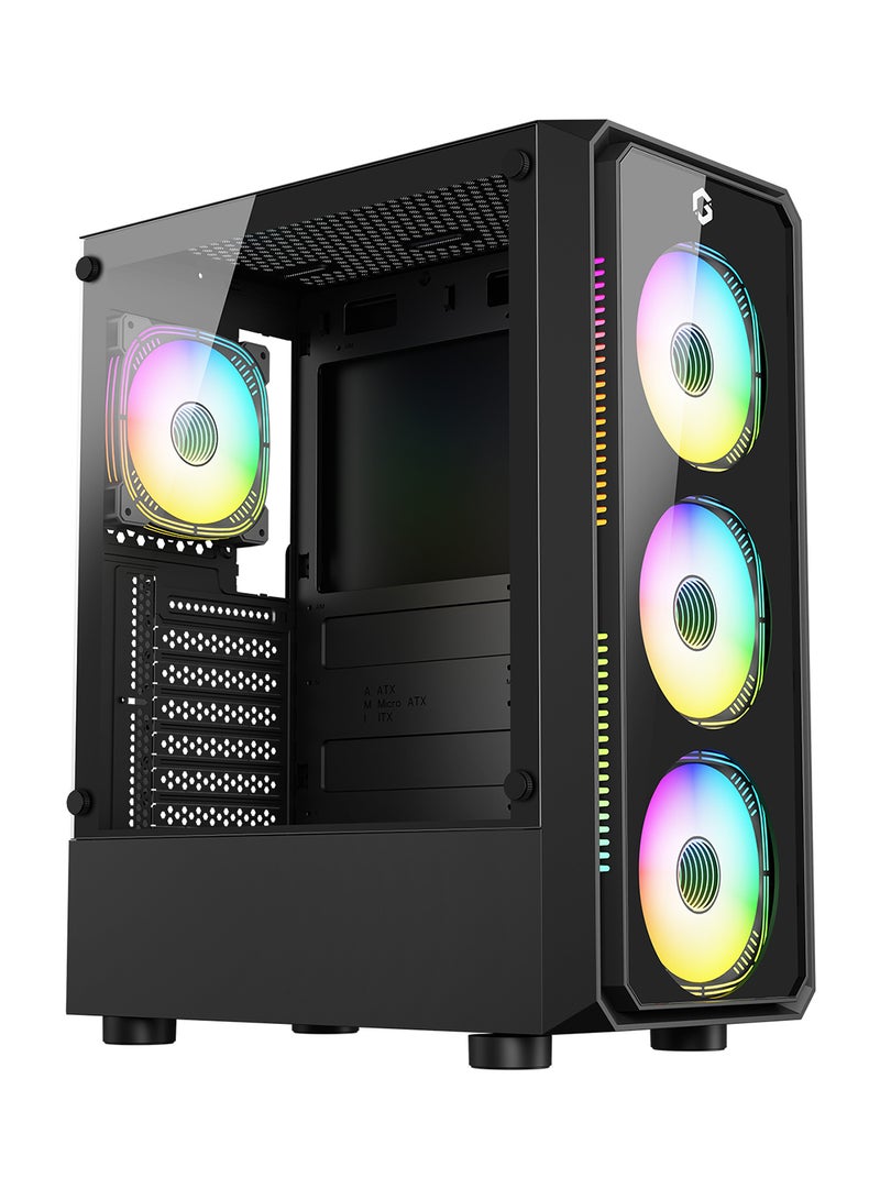 جايم أون Trident VX Mid Tower Gaming Case GO-TRIDENTV-X, 4 Pre-Installed ARGB Fans Tempered Glass Side Panel, ATX / M-ATX / Mini-ITX Support High Airflow Gaming Case – GO-TRIDENTV-X black - Image 1
