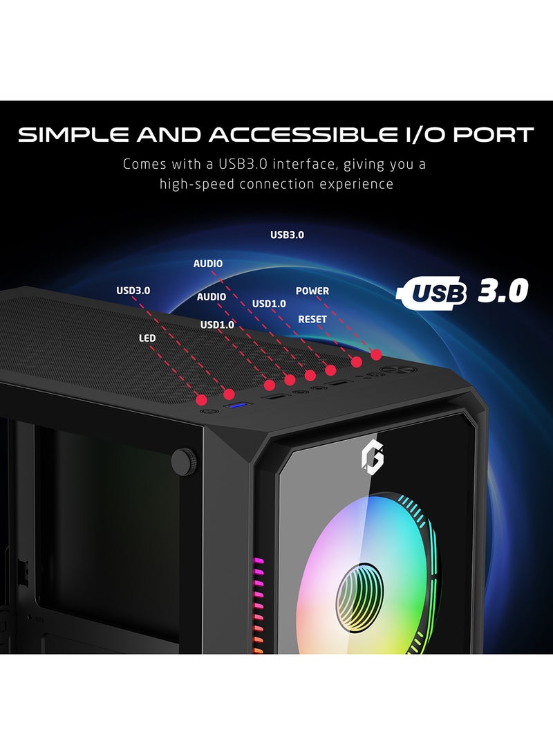 جايم أون Trident VX Mid Tower Gaming Case GO-TRIDENTV-X, 4 Pre-Installed ARGB Fans Tempered Glass Side Panel, ATX / M-ATX / Mini-ITX Support High Airflow Gaming Case – GO-TRIDENTV-X black - Image 4