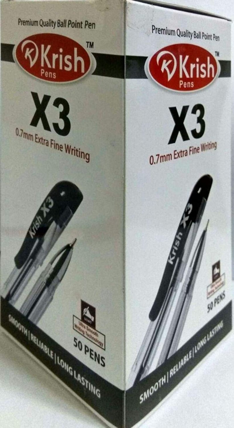 قلم حبر جاف Krish X3 (0.7 مم، عبوة من 50 قطعة، أسود)