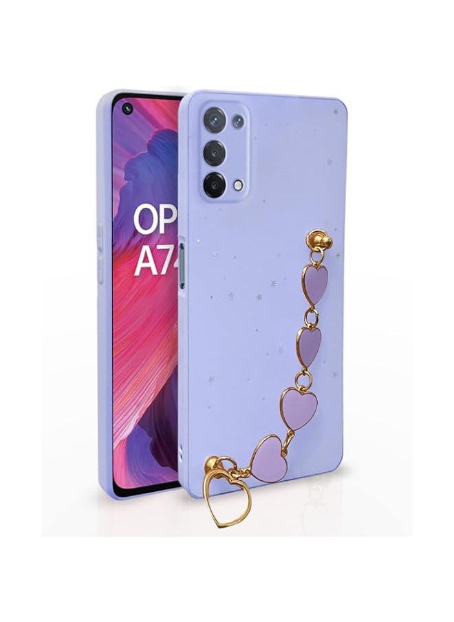 Generic - Oppo A74 5G Back Cover for Girls Crystal Heart Shaped Metal Chain Blocks Fixed Glitter Soft Tpu Case for Oppo A74 5G (Purple) - Image 1