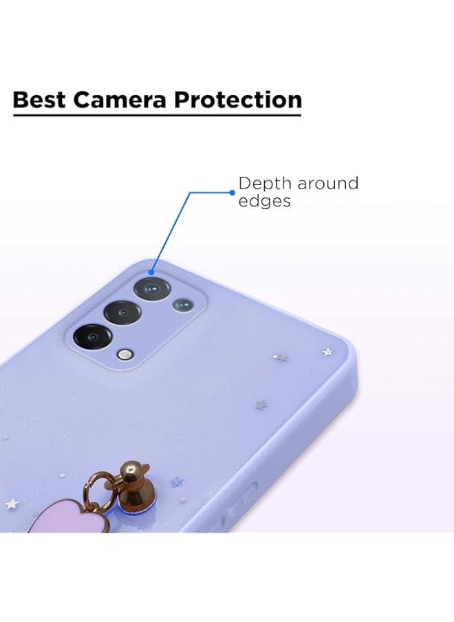 Generic - Oppo A74 5G Back Cover for Girls Crystal Heart Shaped Metal Chain Blocks Fixed Glitter Soft Tpu Case for Oppo A74 5G (Purple) - Image 1