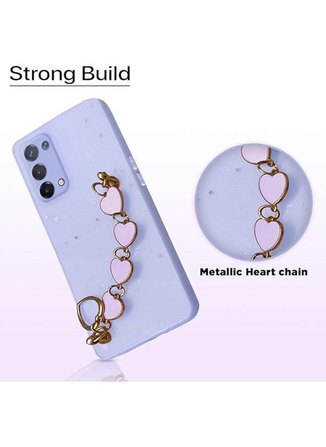 Generic - Oppo A74 5G Back Cover for Girls Crystal Heart Shaped Metal Chain Blocks Fixed Glitter Soft Tpu Case for Oppo A74 5G (Purple) - Image 1