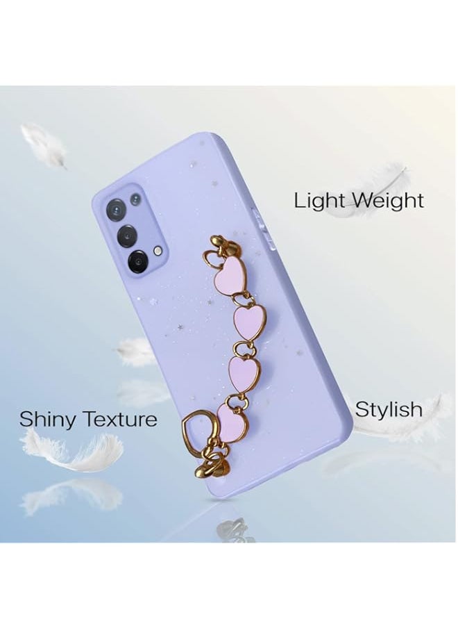 Generic - Oppo A74 5G Back Cover for Girls Crystal Heart Shaped Metal Chain Blocks Fixed Glitter Soft Tpu Case for Oppo A74 5G (Purple) - Image 1