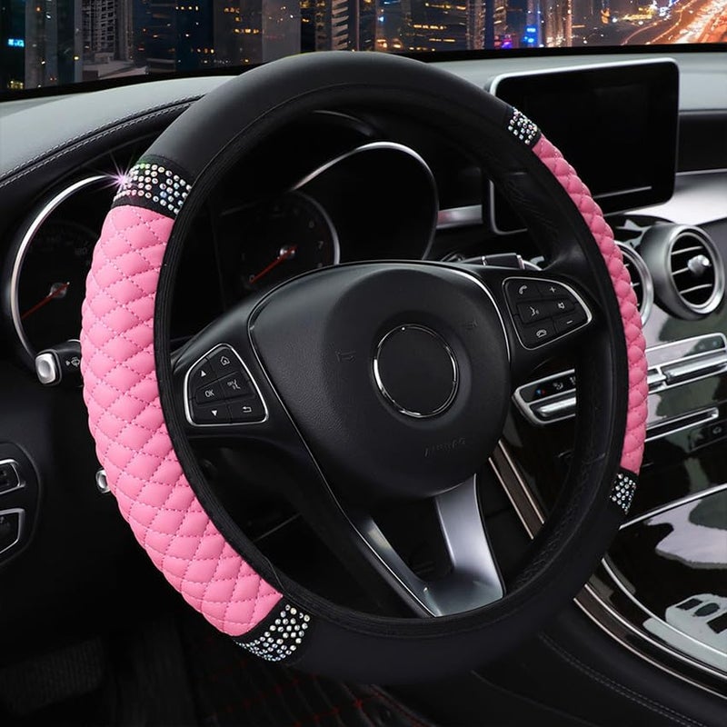 WLERIR Microfiber Leather Steering Wheel Cover with Anti-Slip Lining Universal Car Accessory for Steering Wheel with a Diameter of 14.5-15 inch (Pink) - Image 4
