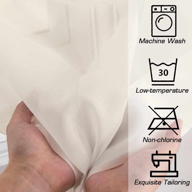 OWENIE Cream Sheer Curtain 96 Inch Long 2 Panels Set, Light Filtering Clear Rod Pocket Soft Sheer Curtain 95 for Bedroom/Living Room, 2Pcs, Each 42" W x 96" L, Cream - Image 4