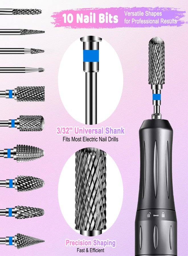 CGBE Nail Drill Bits Set: 10PCS Tungsten Carbide Nail Drill Bits for Acrylic Nails, 3/32'' Shank Professional Nail Bits for Nail Drill Cuticle Drill Bit for Home Salon Nail Enthusiasts Manicurist - Image 2