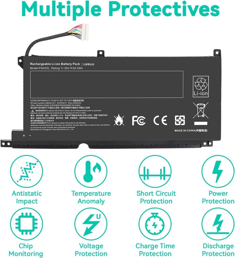 Wefly بطارية PG03XL لجهاز HP Pavilion Gaming 15-DK 15T-DK 15-EC 15-DK0XXX 15-DK0055NR 15T-DK200 15-EC0013DX 15-EC1073DX 15Z-EC200 16-A0032DX 16-A0035NR L48495-005 3ICP6/60/72 HSTNN-DB9G HSTNN-OB1I L48430-AC1 - Image 3