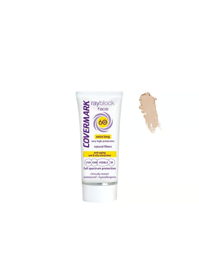Covermark Rayblock Face Tinted Cream Anti-Aging Sunscreen SPF60 Soft Brown 50ml - Image 1