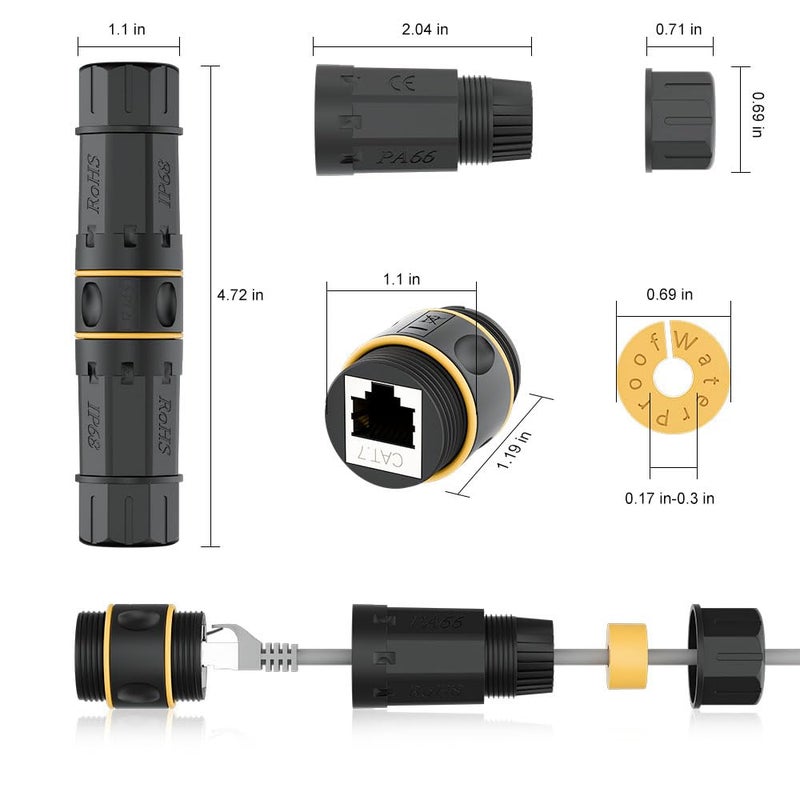 iwillink Cat7 Waterproof RJ45 Coupler, Shielded Female to Female Waterproof Ethernet Coupler, IP68 Ethernet Outdoor LAN Cable Connector for Cat5e/Cat6/Cat7 Ethernet Cable PoE, 8 Pack - Image 3