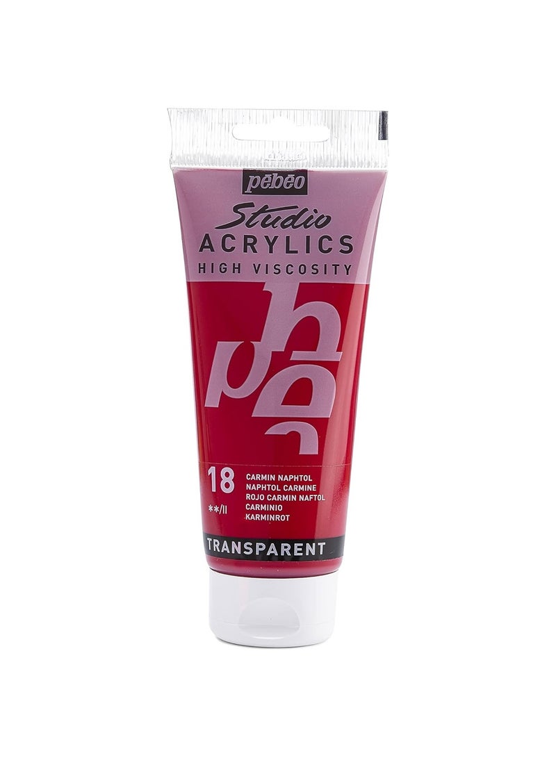 Pebeo Studio Acrylics Acrylic Paint Tube 100ml Content Naphtol Carmine - Image 1