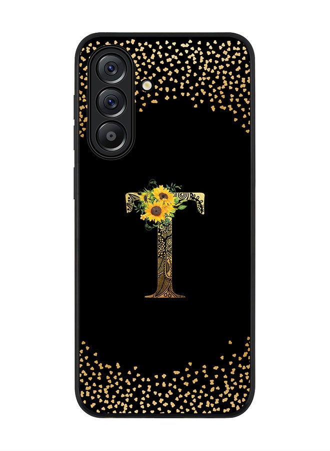 Stylizedd For Samsung Galaxy A56 5G Case,Slim fit Camera Protection, Shockproof Thin Phone cover  - Custom Floral Monogram - T ( Black ) - Image 1